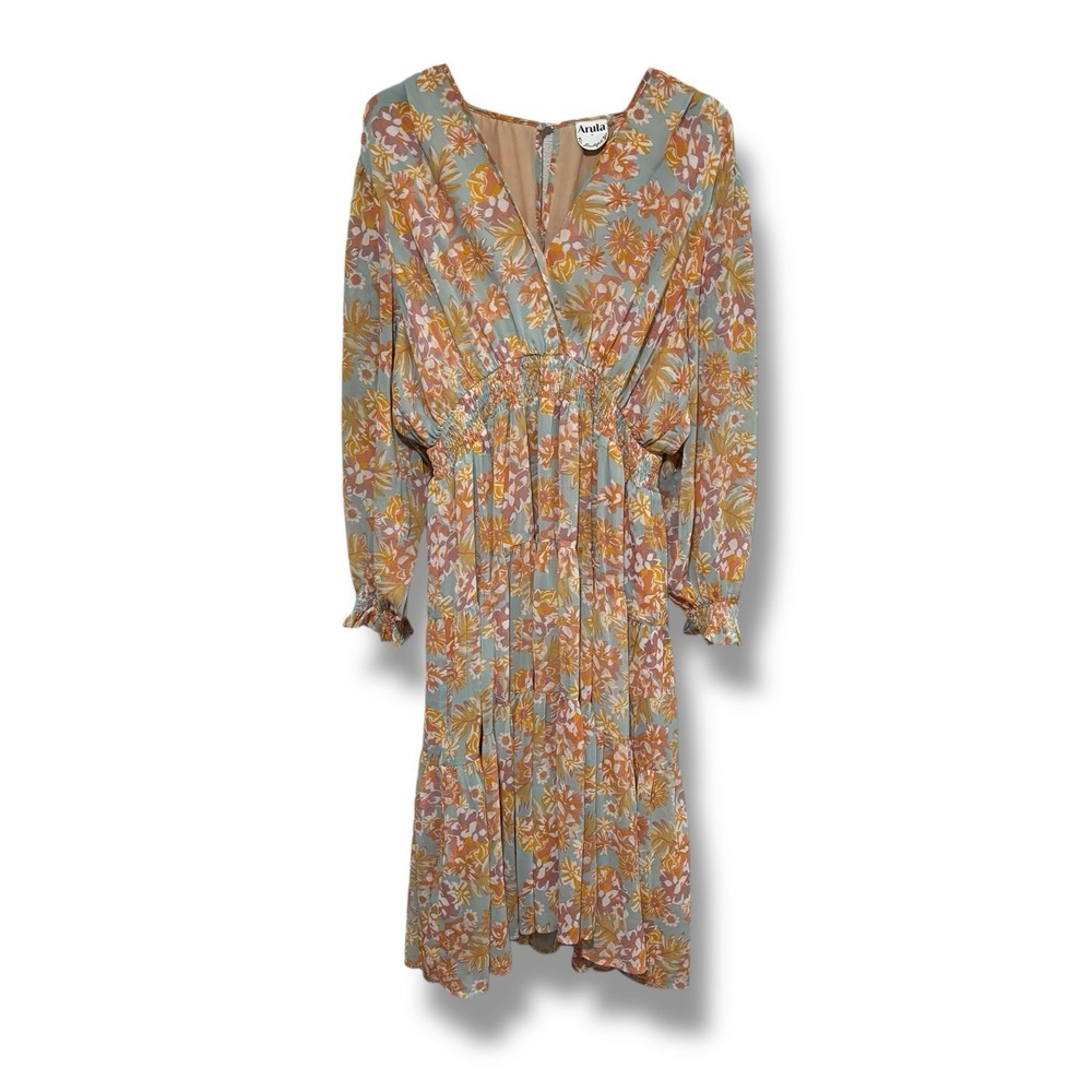 ARULA Floral Maxi Dress in Sage Green, Mustard & Dusty Pink